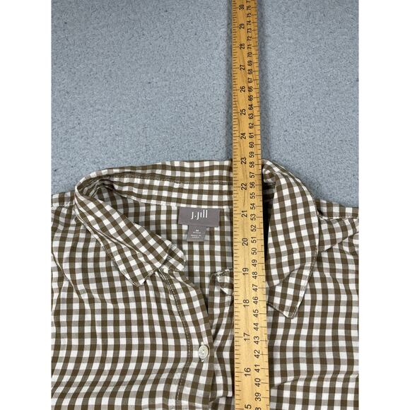 J. Jill Womens Size M petite Brown Cream Gingham Button Up Shirt - Picture 5 of 10
